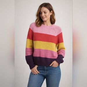 GAP Women's Colorblock Striped Crewneck Sweater - Pink, Red, Yellow, Purple